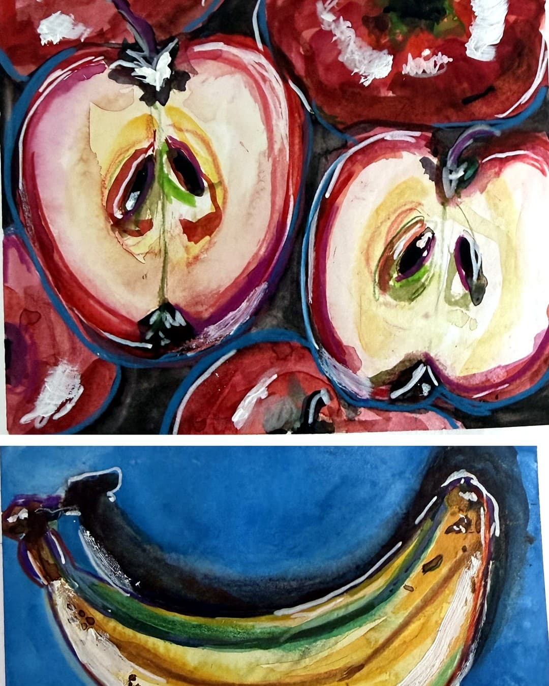 Daily studies of cut apples and a banana