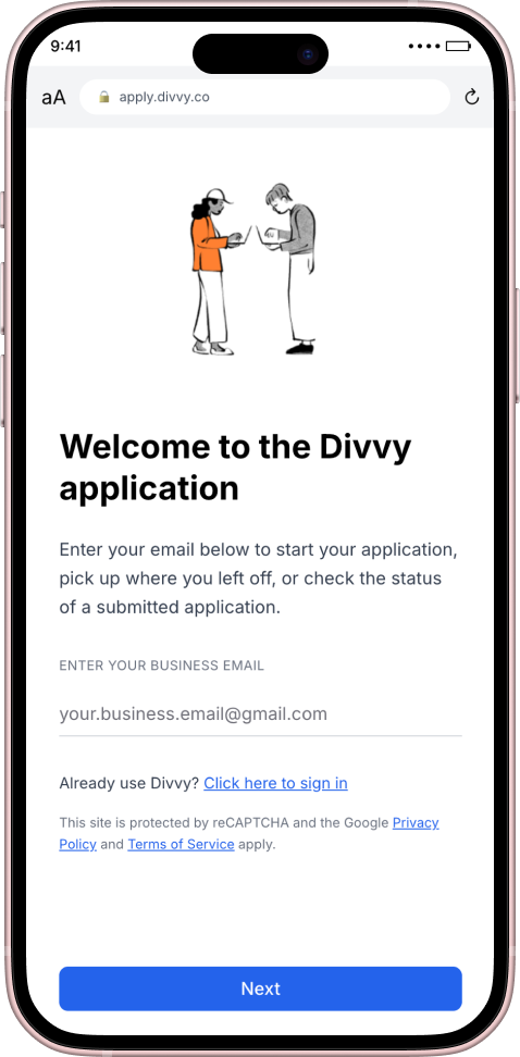 Welcome to Divvy application screen